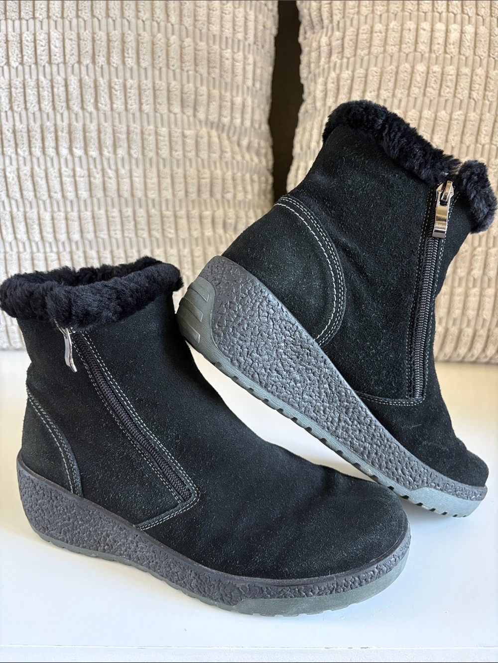 Spring Step Black Suede Fleece-Lined Ankle Boots